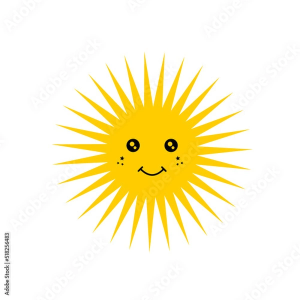 Fototapeta Cute Happy smile sun character icon isolated on white background