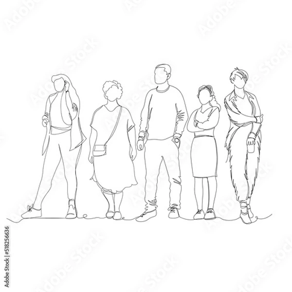 Fototapeta people go. one line. continuous line. contour vector drawing