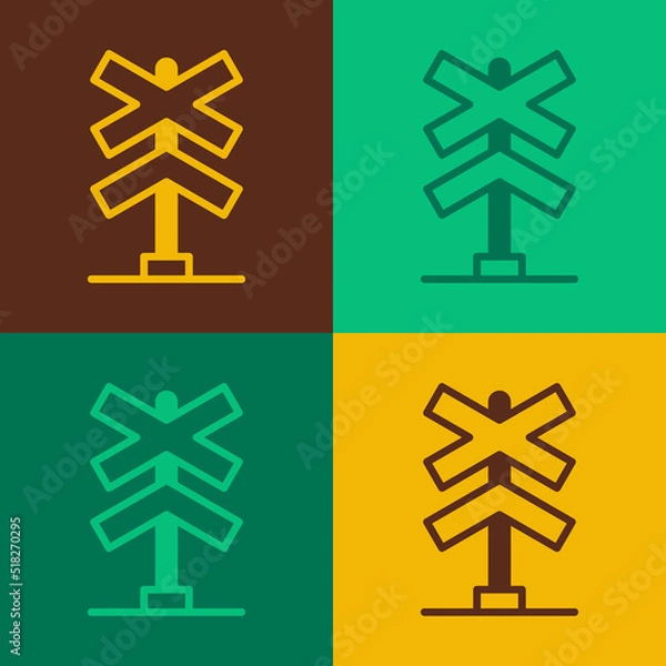 Fototapeta Pop art Railroad crossing icon isolated on color background. Railway sign. Vector