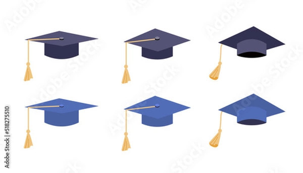 Obraz Set of graduation cap in flat illustration