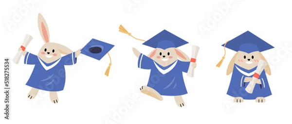 Obraz Set of graduated bunny in flat illustration