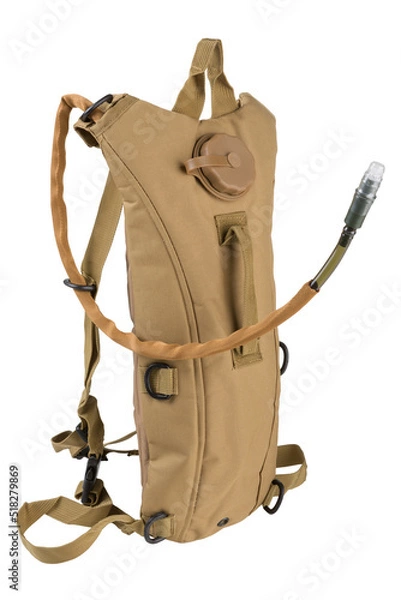 Obraz army drinking system for a soldier, a backpack with a water tank and a hose, on a white background