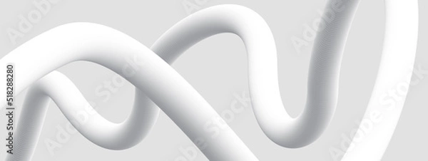 Fototapeta White 3D rounded object on the light background, clean and abstract twisted pipe, modern vector illustration, curved design element levitating, random three dimensional tube render