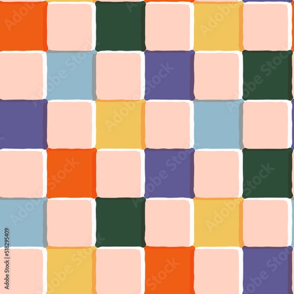 Fototapeta Checkered retro seamless pattern, an optical illusion, arcade electronic game. 60s, 70s style vector plaid repeat.