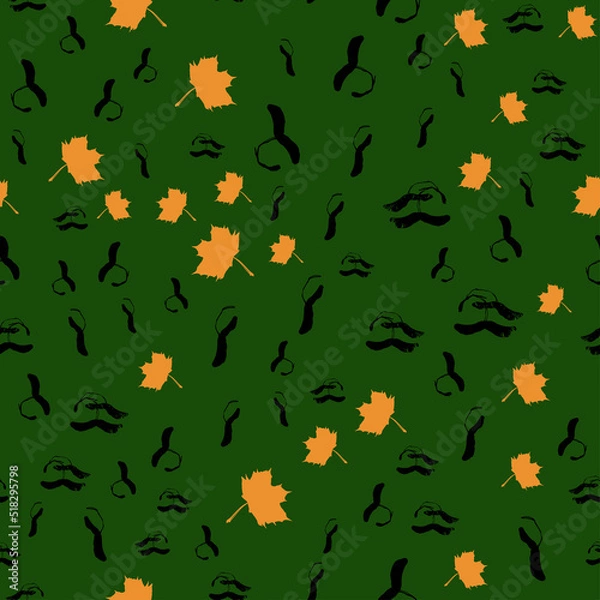Fototapeta Seamless pattern with maple leaves and maple seeds. Endless background design with maple leaves and seeds print. Natural backdrop for decor. Repeating texture. Colored flat vector illustration