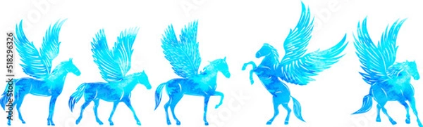 Obraz silhouette pegasus watercolor on white background isolated, vector