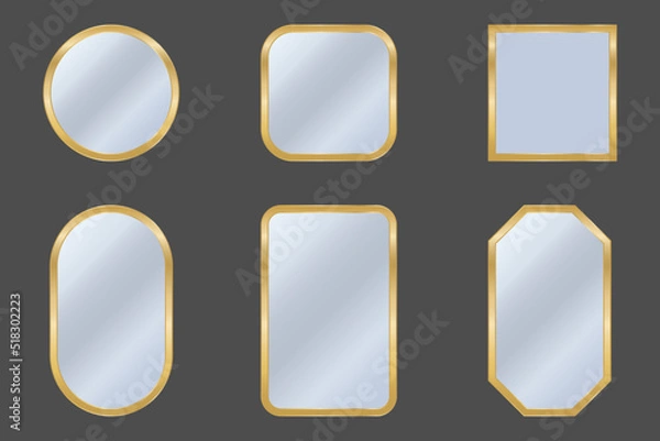 Fototapeta Mirrors, set of realistic mirrors isolated. A set of flat design mirrors in frames. Vector illustration for cartoon design.