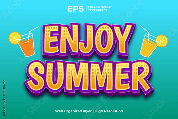 Fototapeta Enjoy summer 3d editable text effect in summer theme gradient style 