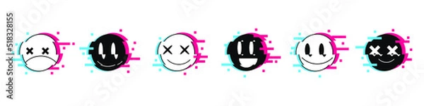 Obraz Cool rave glitch face icon. Flat style illustration isolated on white background. Vector EPS 10