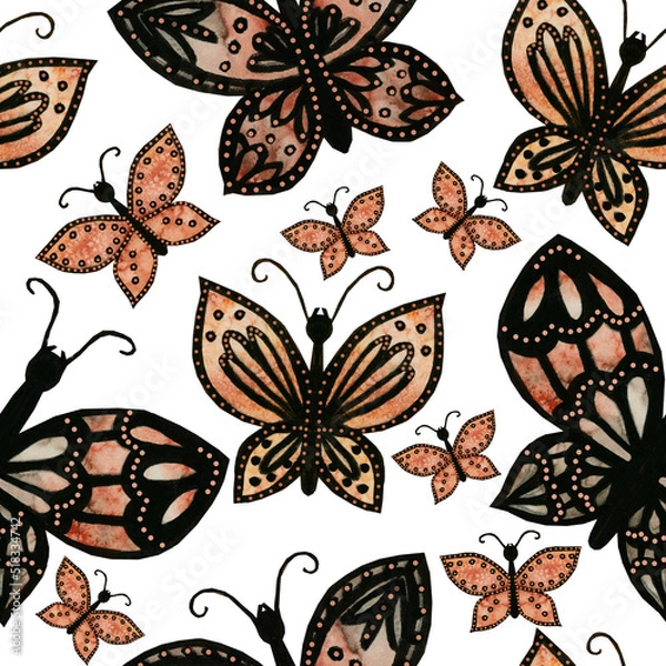 Obraz Vintage butterfly pattern watercolor on white background