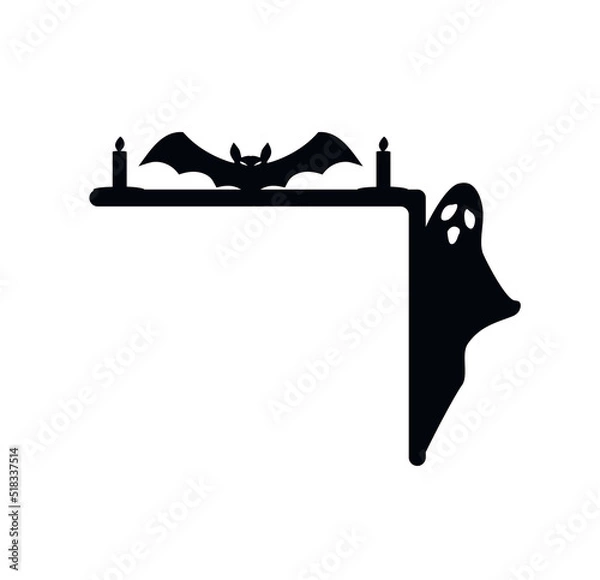 Fototapeta Halloween Door Corner. Monster silhouette in the corner. Happy Halloween. Flat design. White background. Isolated Vector illustration