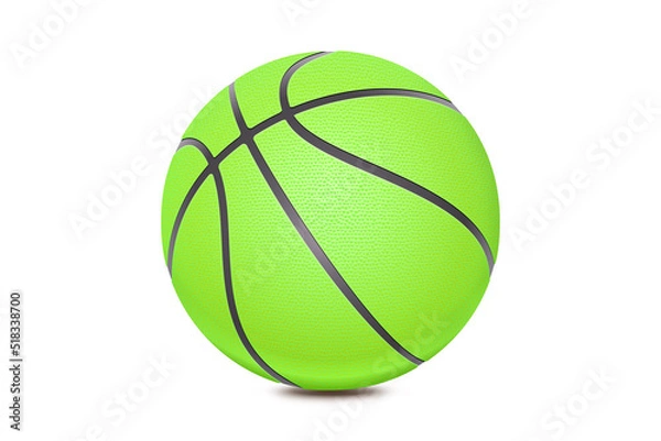 Fototapeta Basketball isolated on white background. Green ball, sport object concept. New emerald basketball with black lines. 3D rendering model.