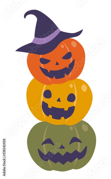 Fototapeta ハロウィン　3つの笑うかぼちゃのオバケ