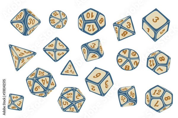 Fototapeta Vector icon set of dice for boardgames in doodle style retro color