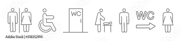 Fototapeta A set of toilet navigation icons. Wayfinding wc female male for disabled and mother and child room. Vector illustration