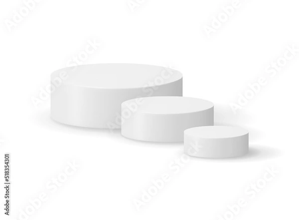 Fototapeta 3D Grey Cylinder Podium Isolated. Stage for Product Presentation with Shadow. Empty Stage Round Podium. Minimal White Scene. Pedestal 3D Platform. Realistic Vector Illustration