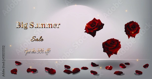 Fototapeta  red roses on paper with copy space for text. vector illustration