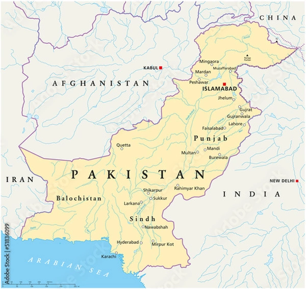 Obraz Mapa Pakistanu (mapa Pakistanu)