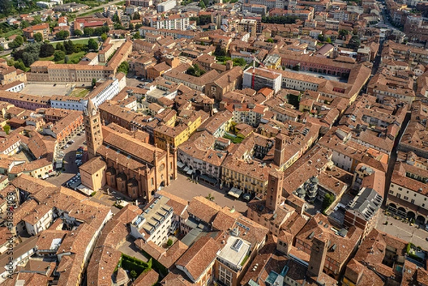 Fototapeta Aerial view of the historic center of Alba with the cathedral of San Lorenzo.