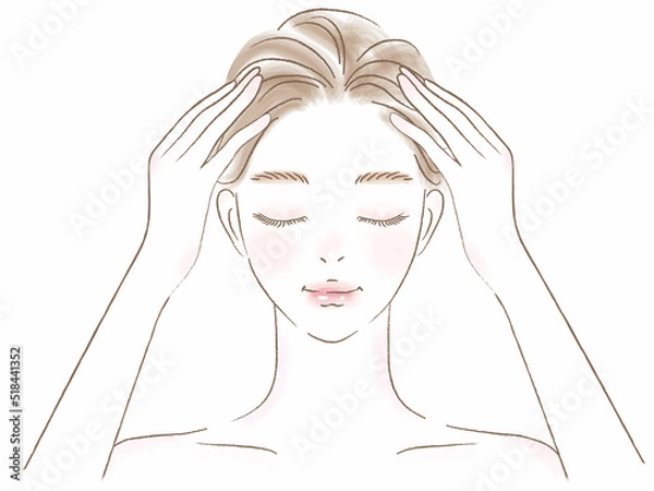 Fototapeta 頭皮ケアする若い女性の上半身きれいめイラスト