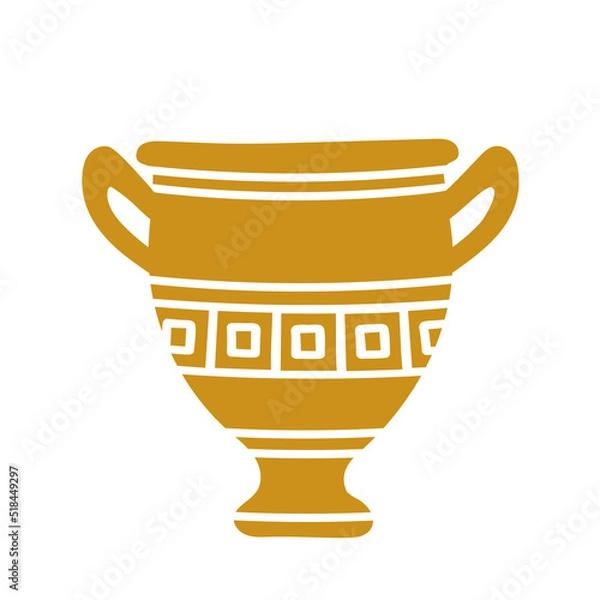 Obraz Vector illustration of a hand drawn clay pot with greek ornament isolated on a white background.