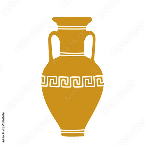 Obraz Vector illustration of a hand drawn clay jug with greek ornament isolated on a white background.