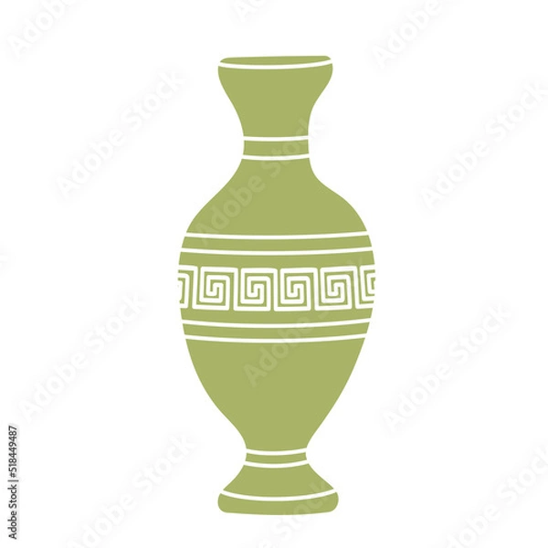 Obraz Vector illustration of a hand drawn clay jug with greek ornament isolated on a white background.