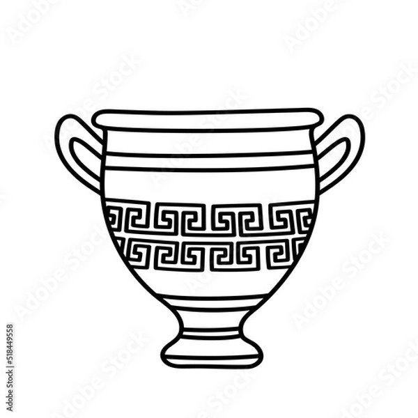 Obraz Vector illustration of a pot with greek ornament in the doodle style isolated on a white background.
