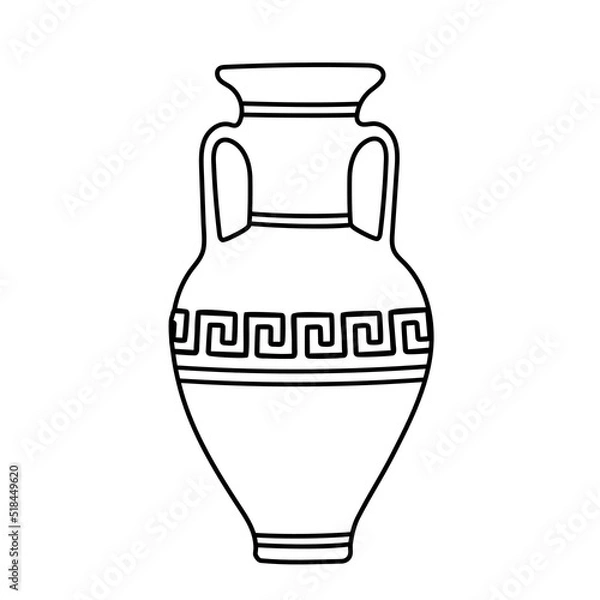 Obraz Vector illustration of a clay jug with greek ornament in the doodle style isolated on a white background.