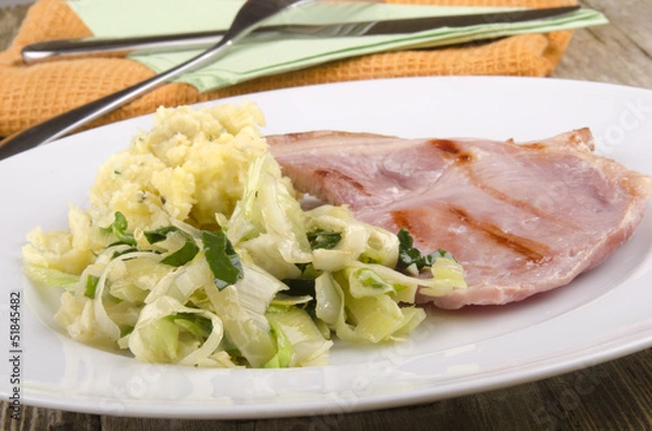 Fototapeta grilled ham and mashed potato