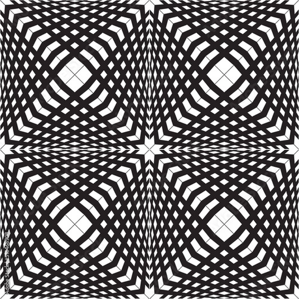 Fototapeta 3d pyramid effect black and white striped abstract repeat pattern with crossing lines forming chequered squares