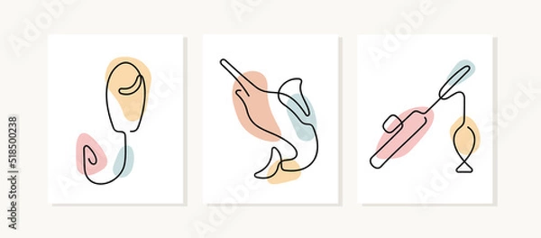 Fototapeta Fishing equipment and accessories one line posters.