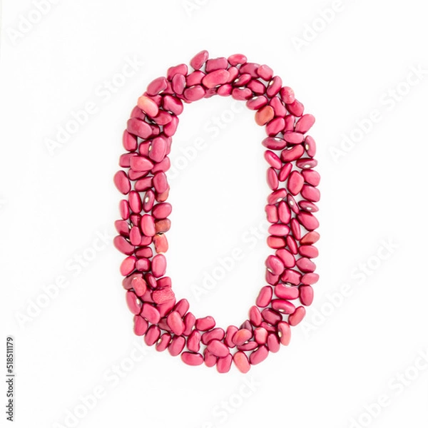 Fototapeta Number 0 from red kidney beans. Bean font. White background. Bright font for menu or food blog. Lettering design element. Initial cap