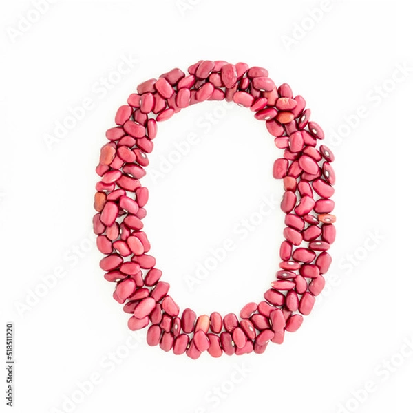 Fototapeta Capital letter O from red kidney beans. Beans font. White background. Bright font for menu or food blog. Lettering design element. Initial cap