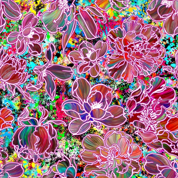 Obraz flowers seamless pattern for fabric