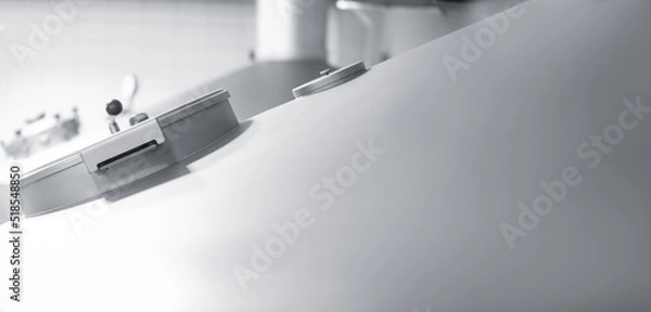 Fototapeta Banner beer factory, steel tanks for fermentation malt, barley, hops and maturation