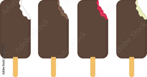 Fototapeta Ice cream vector illustration. Ice cream lolly. White. Chocolate. Pistachio. Fruit.