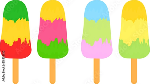 Fototapeta Summer dessert. Frozen juice, fruit ice. Frozen summer dessert. Ice on a wooden stick. Refreshing vector illustration