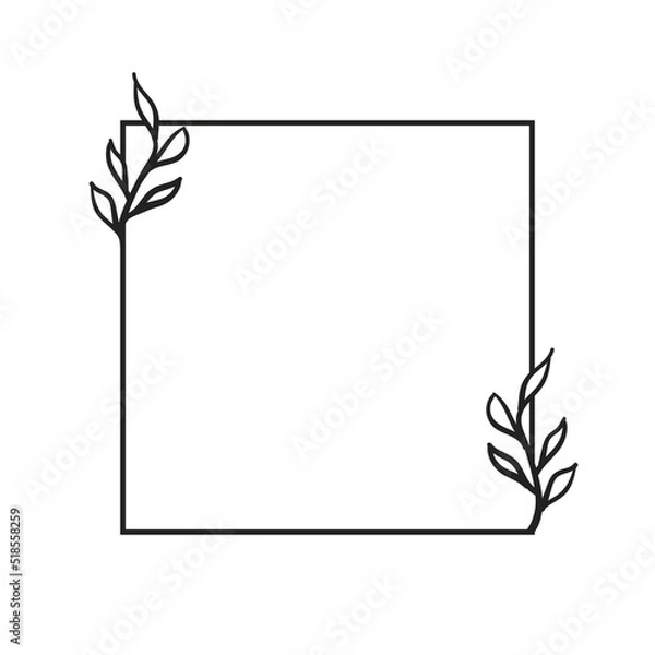 Fototapeta Floral square frame. Vintage botanical hand drawn element for design invitations, cards and labels. Natural ornaments. Vector illustration.