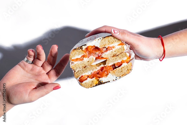 Obraz Bun with poppy seeds, salmon and white creamy sauce