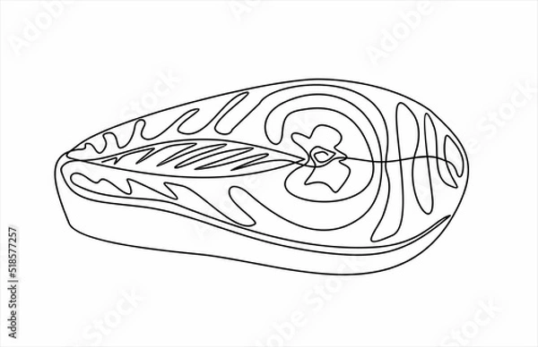 Fototapeta continuous one line vector drawing of piece of fish, salmon. Line art. 