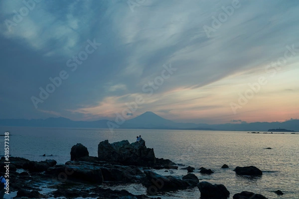 Obraz 海、富士山、岩場