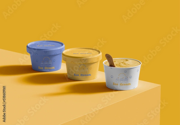 Fototapeta 3D Three Paper Ice Cream Cup Mockup