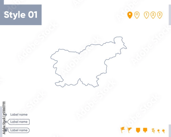 Fototapeta Slovenia - stroke map isolated on white background. Outline map. Vector map