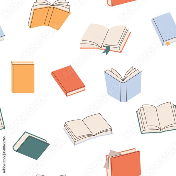 Fototapeta Seamless pattern with books. Hand drawn elements for your design. Can be used on packaging paper, fabric, background for different images