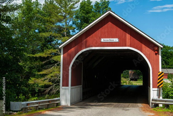 Obraz Red Covered Bridge in Summertime in Rural New England