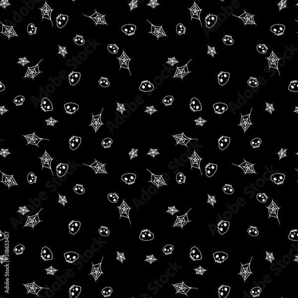 Fototapeta skulls and spider webs seamless vector pattern