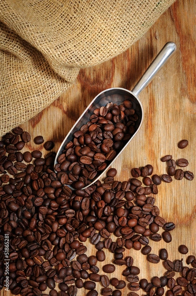 Obraz coffee beans on wooden table