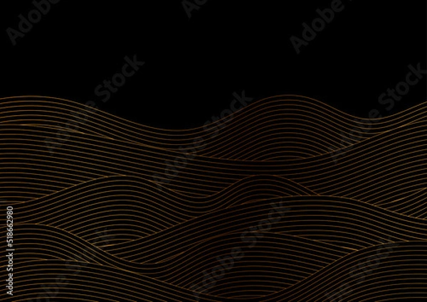 Fototapeta Golden wavy lines abstract minimal elegant vector background