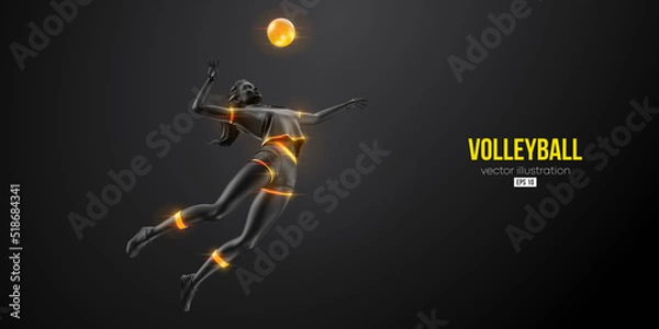 Obraz Abstract silhouette of a volleyball player on black background. Volleyball player woman hits the ball. Vector illustration